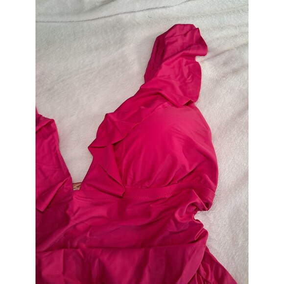 J. Crew Ruched Ruffle One Piece Swimsuit Fuchsia Pink Beach BP222 Size 20 NWT - Picture 4 of 8